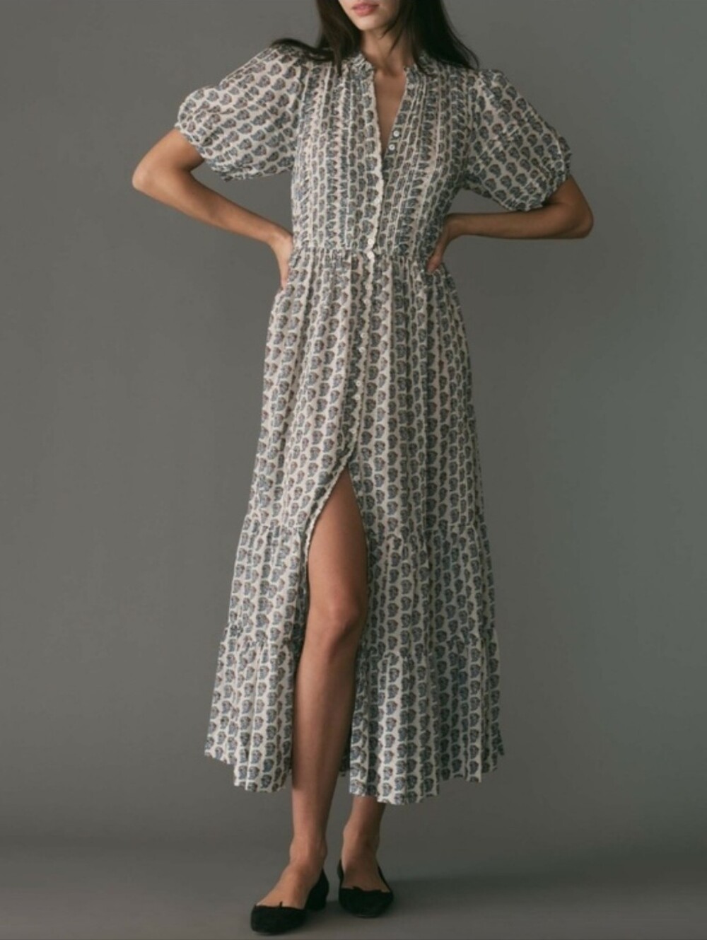 Doen Haleigh dress in sea salt Bedford paisley, large